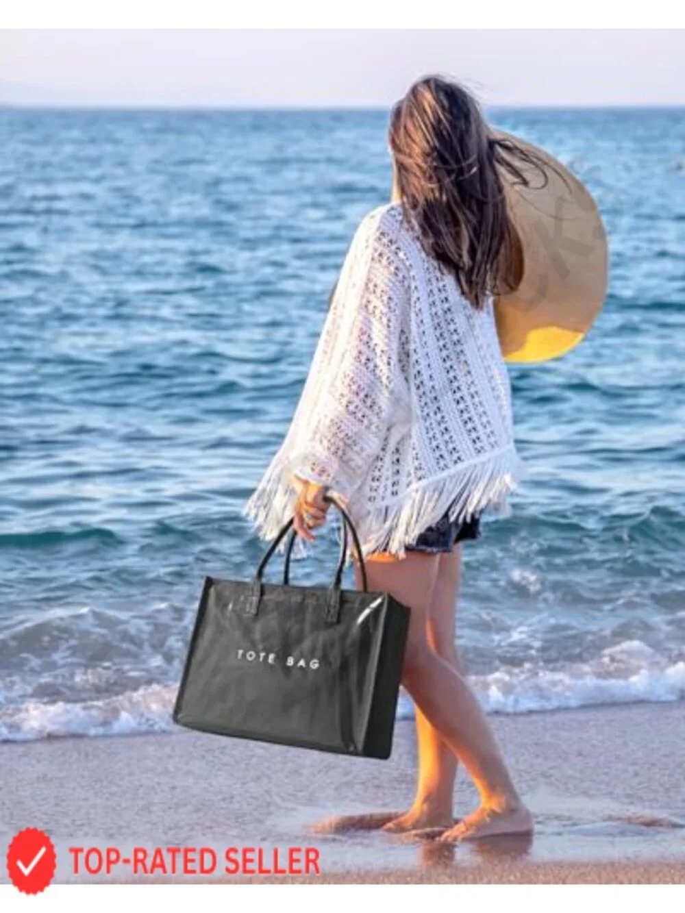 PVC Kraft Paper Tote Bag for Women with Letter Print, Waterproof, Top Handle